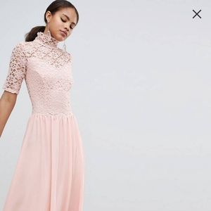 Tall High Neck Cutwork Lace Top Maxi Dress